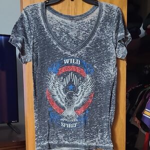 Cold Crush Gray Short Sleeve Tee with Red and Blue Graphic